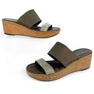 Donald J Pliner Shera Sandals Platform Wedge Metallic Brown Two Strap Cork 8.5